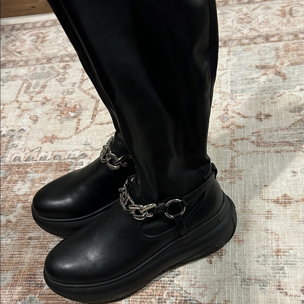 Liu Jo Black Platform Ankle Boots with Silver Chain